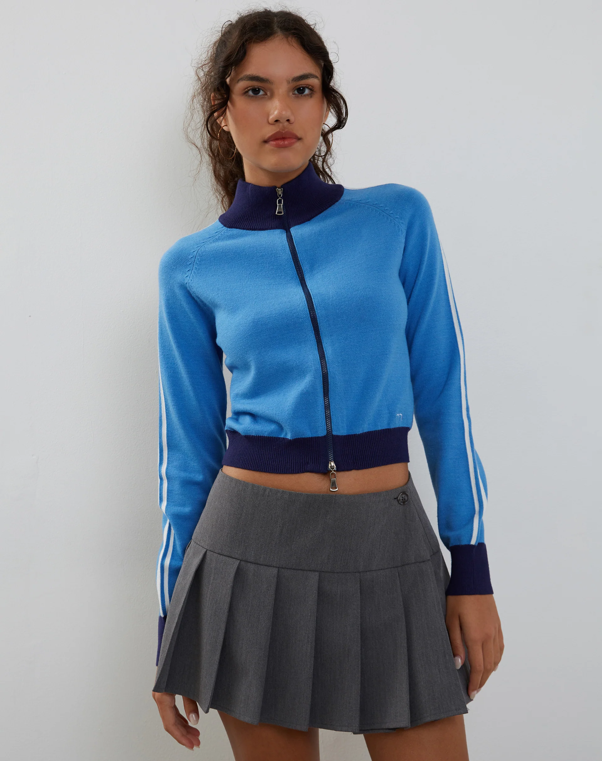 Lennon Zip Up Jacket in Blue with White Stripe - Image 2