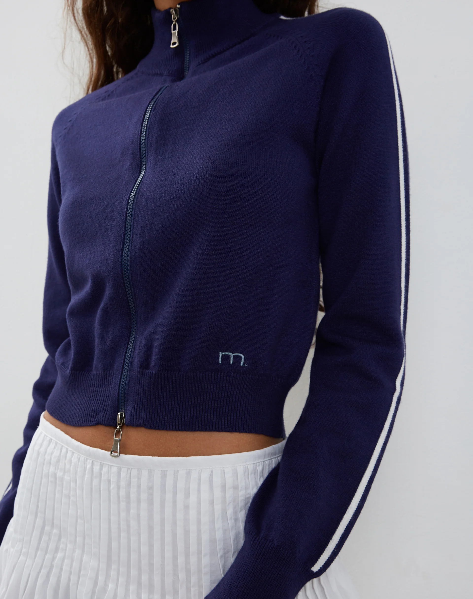 Lennon Knitted Jacket in Navy with White Stripe - Image 2