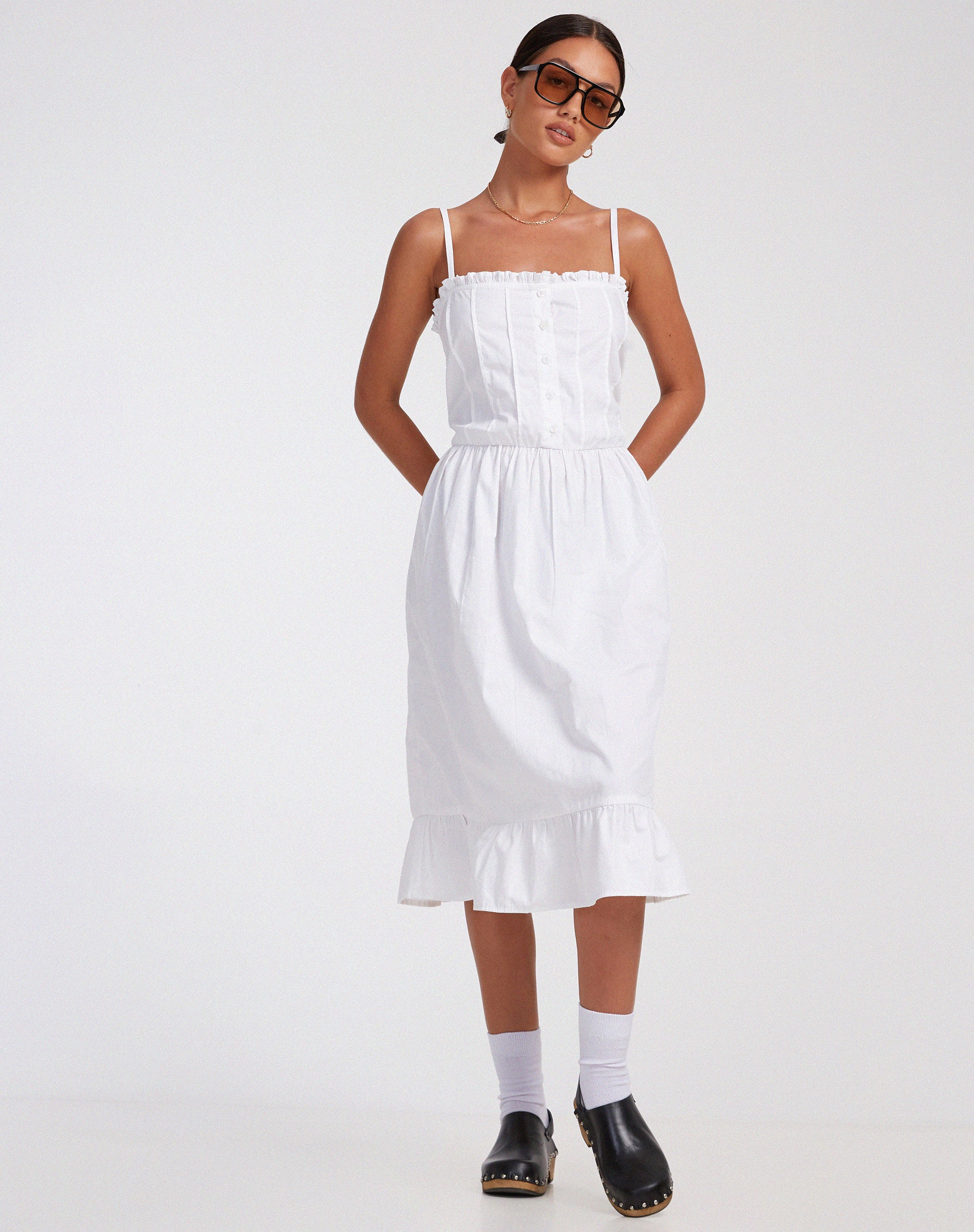 Lennox Midi Dress in Poplin White - Image 3