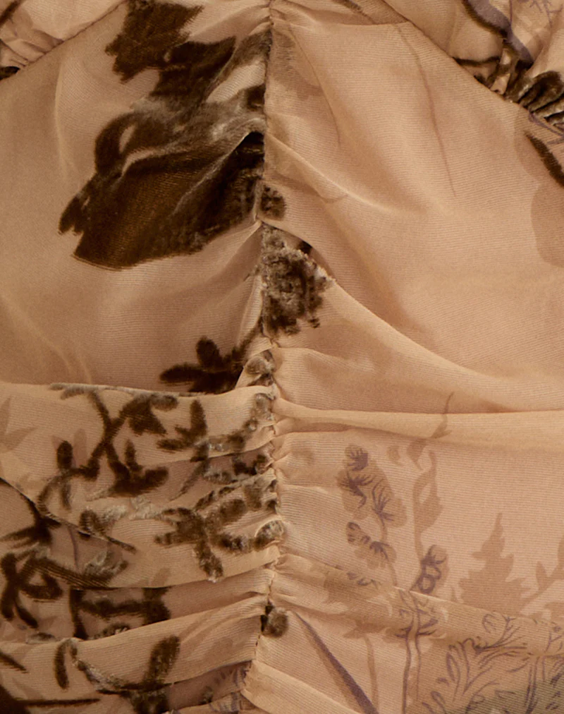 Lentera V-Neck Top in Floral Devore Beige - Image 6