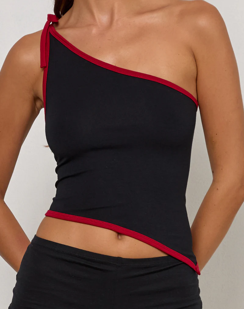 Lenti Asymmetric Top in Black with Adrenaline Red Binding - Image 2