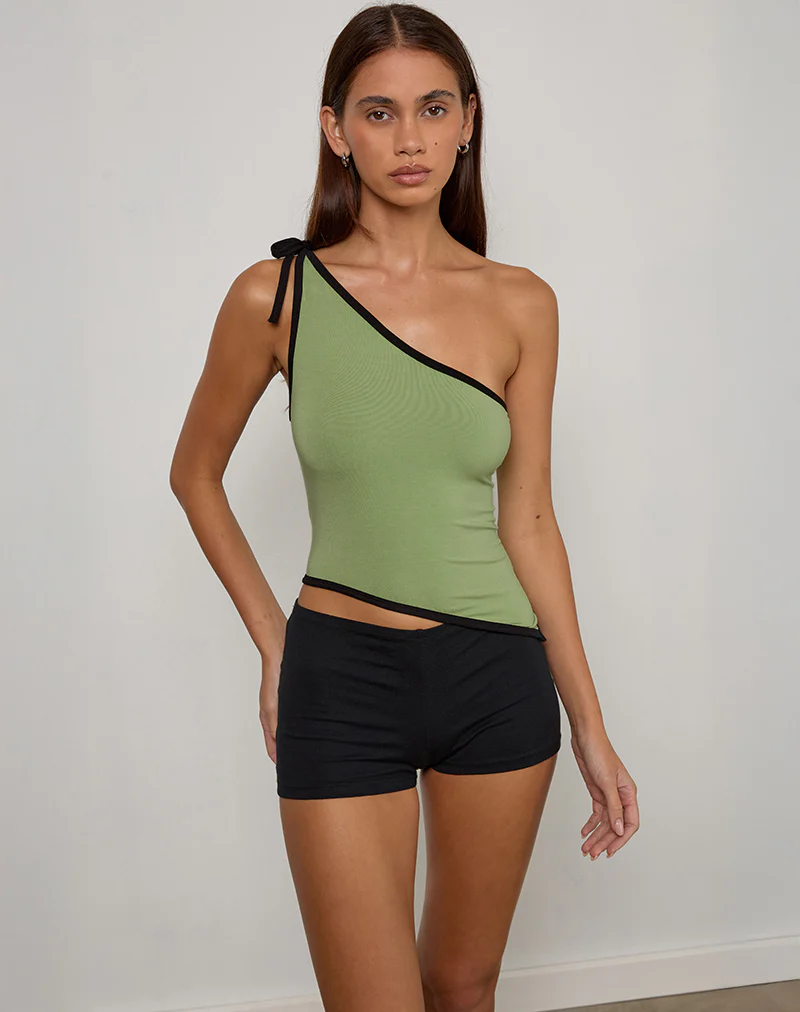 Lenti Asymmetric Top in Sage Green with Black Binding - Image 4