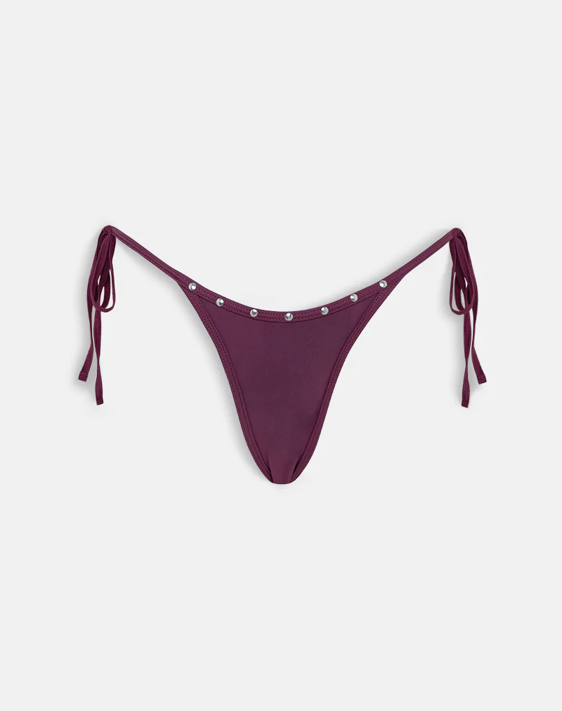 Lentra Bikini Bottom in Burgundy with Studs - Image 2