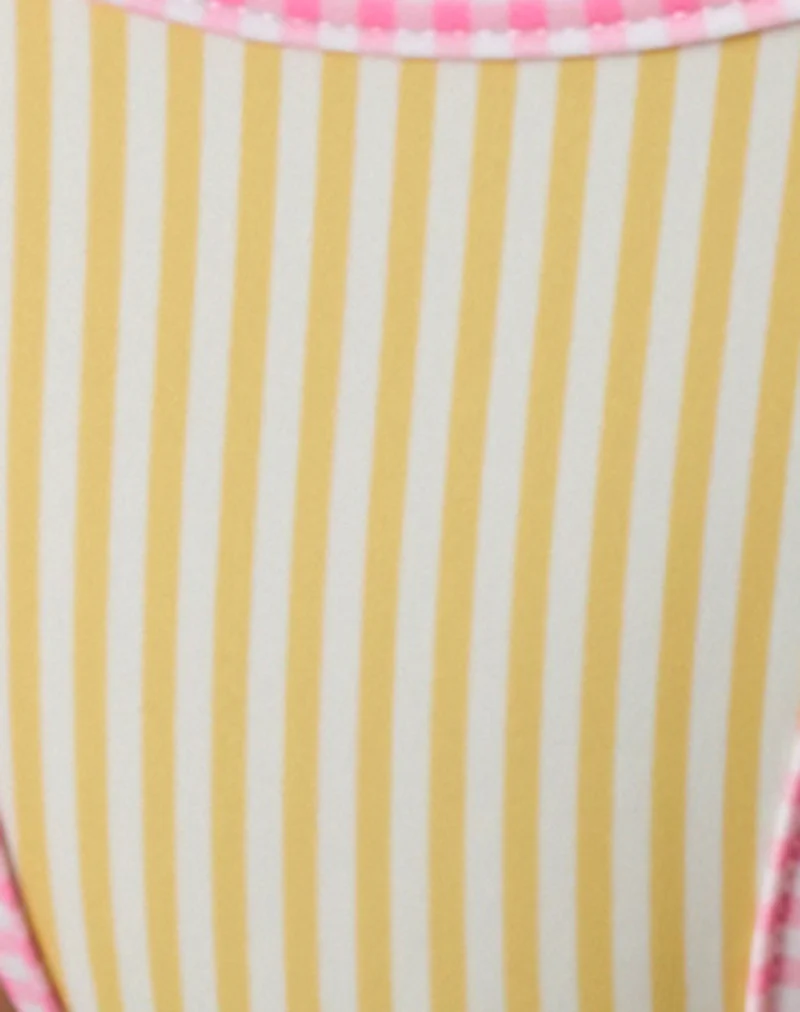 Lentra Bikini Bottom in Yellow Stripe with Pink Gingham Binding - Image 6
