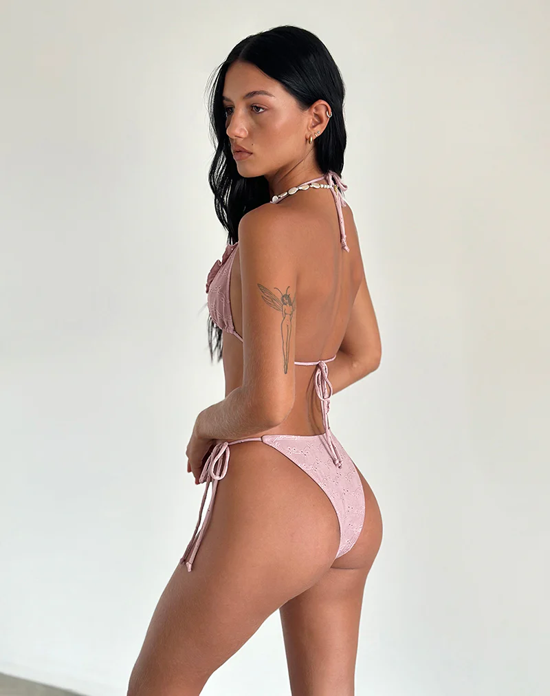 Lentra Ruffle Bikini Bottoms in Broderie Blush Pink - Image 4