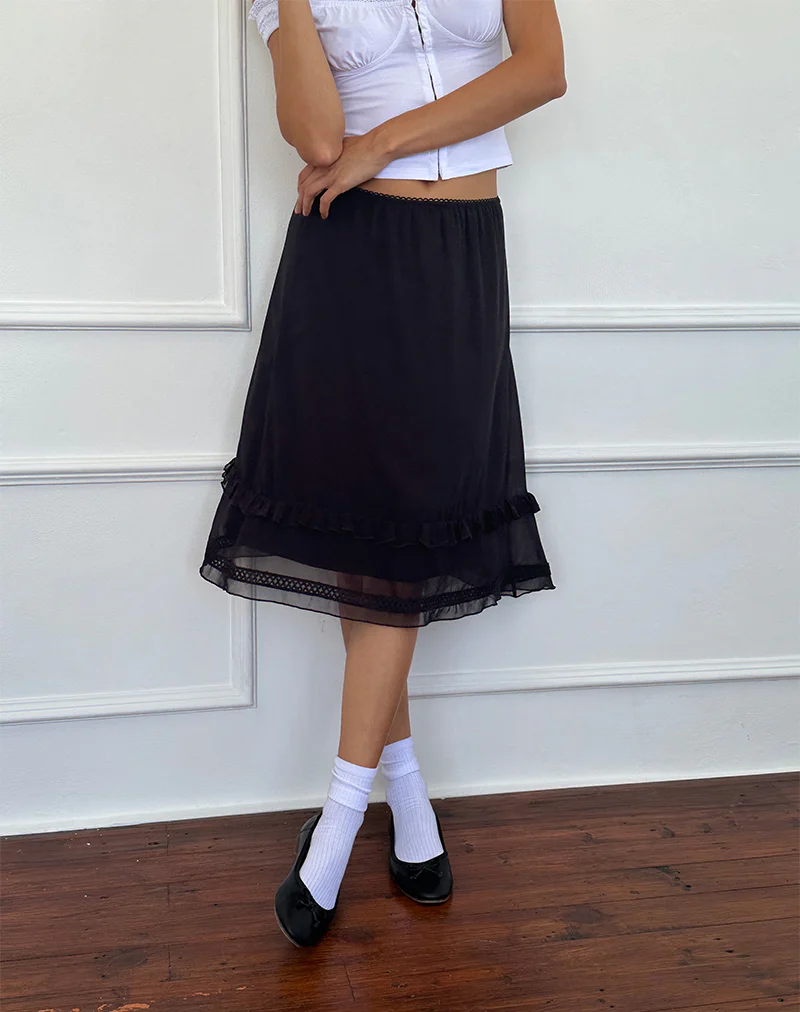 Lenuta Chiffon Midi Skirt in Black - Image 3