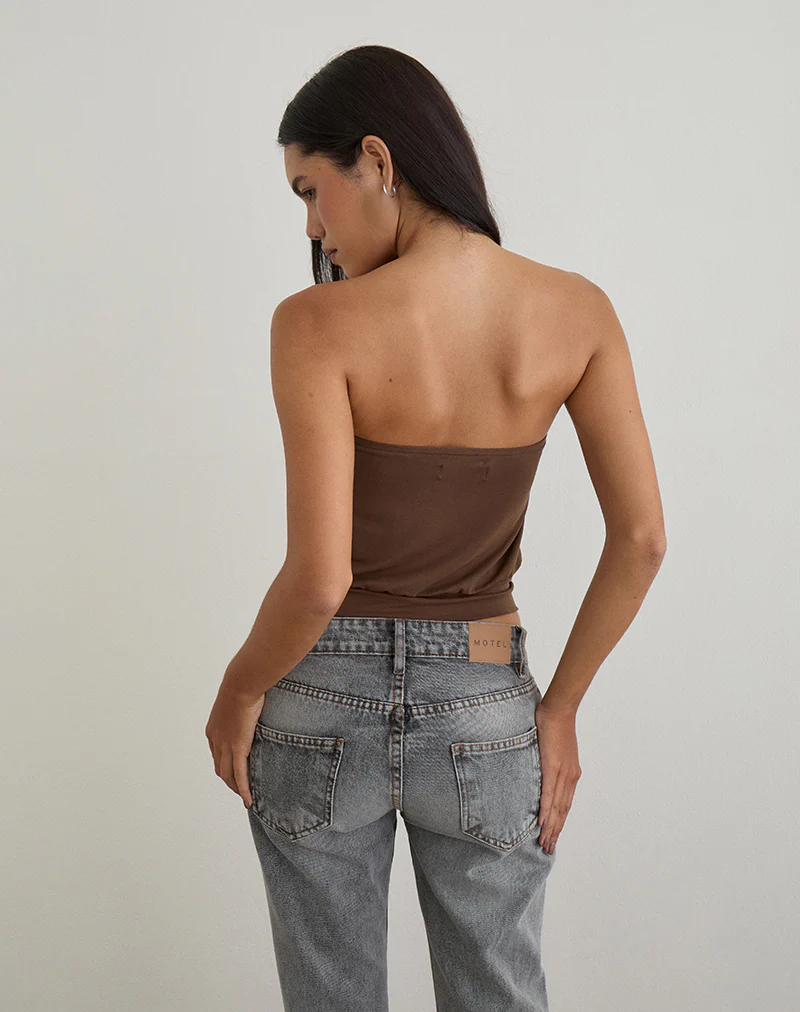 Leocadia Bandeau Top in Cupro Bitter Chocolate - Image 5