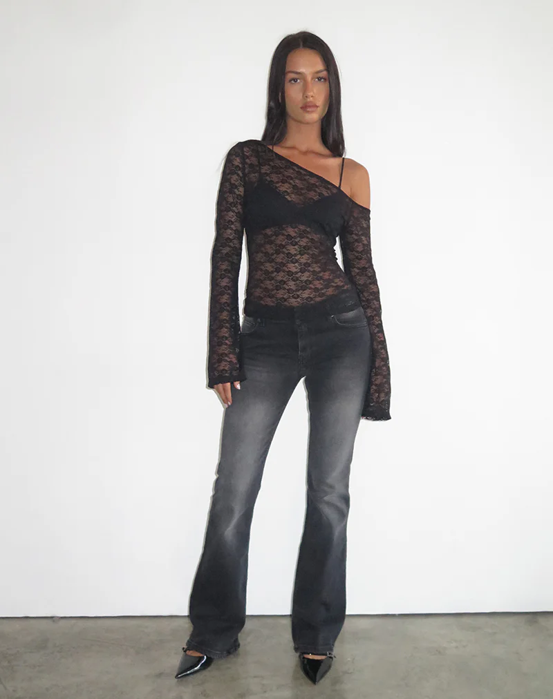 Lerina Unlined Asymmetric Top in Lace Black - Image 2