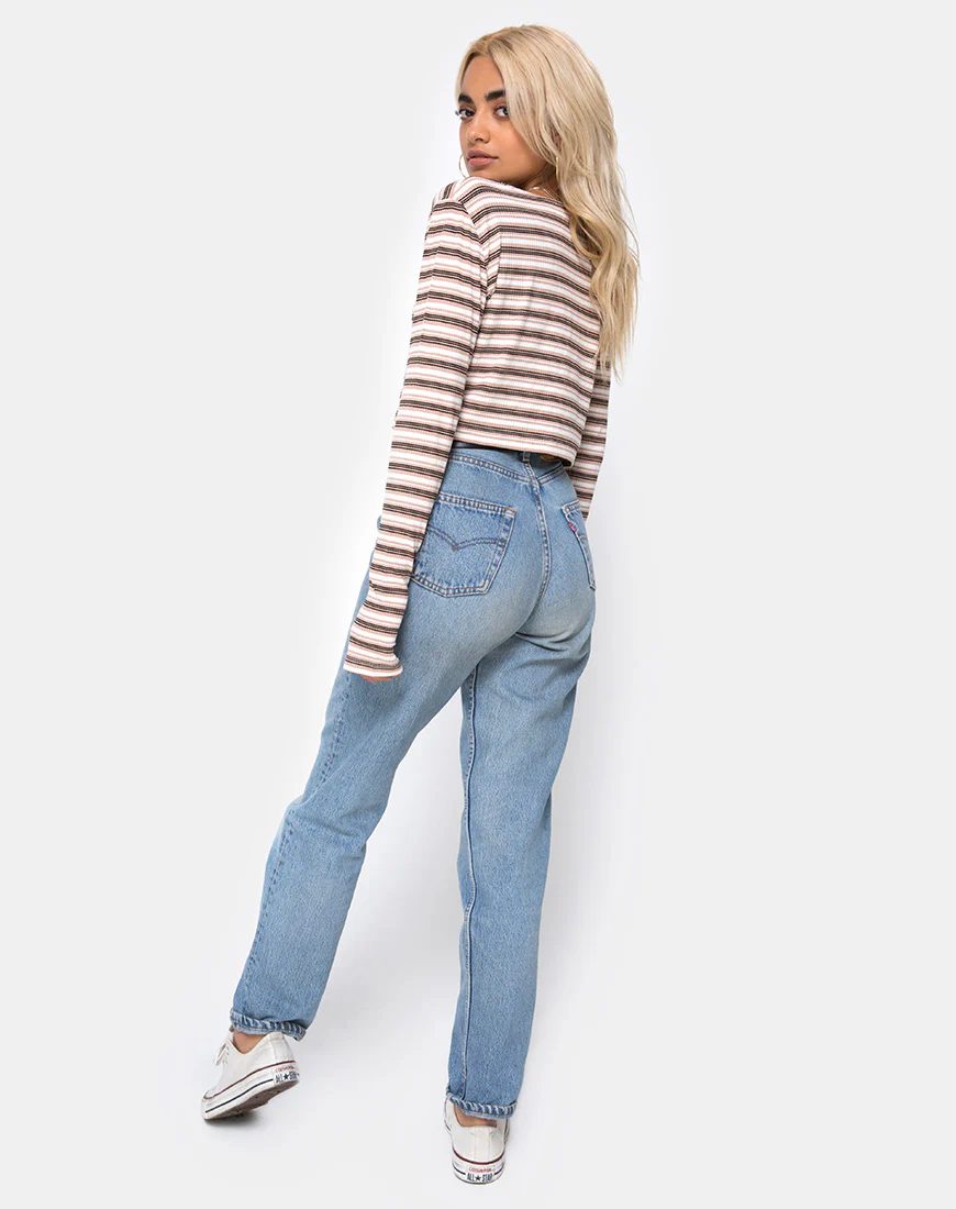 Lesea Crop Top in Rib Stripe Cream Black and Tan - Image 4