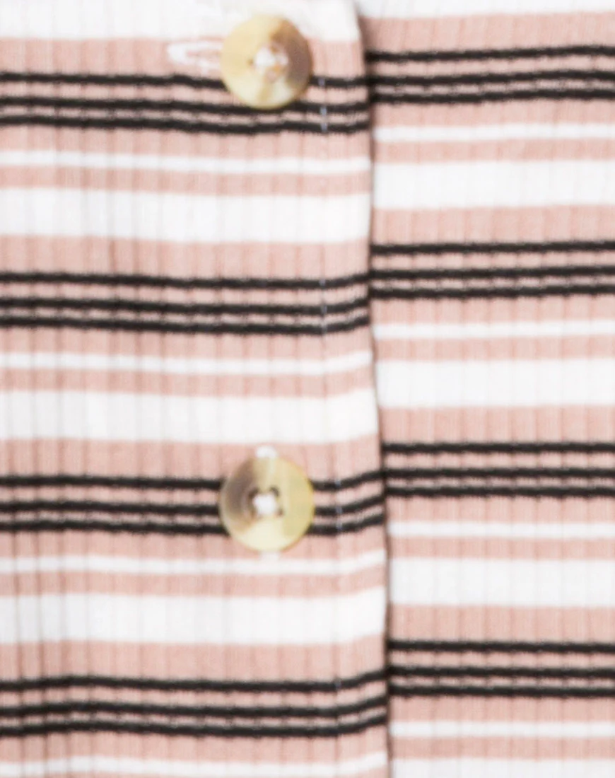 Lesea Crop Top in Rib Stripe Cream Black and Tan - Image 5