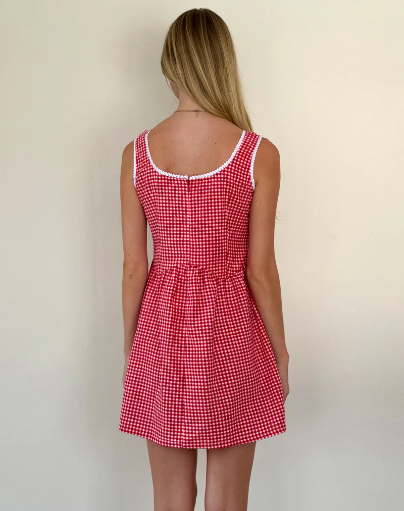 Leshi Mini Dress in Red Gingham - Image 4