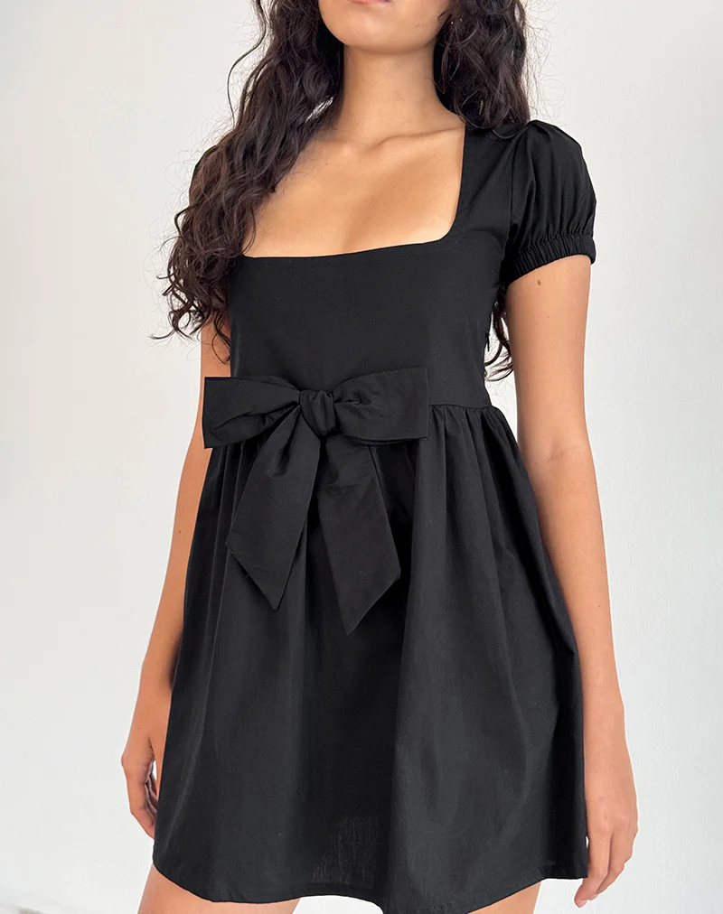 Leshiana Mini Dress in Poplin Black - Image 2