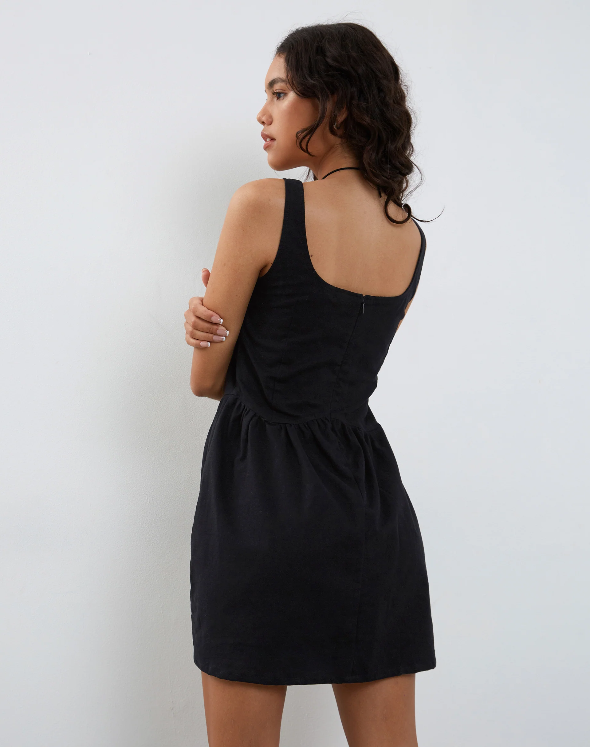 Leshiel Mini Dress in Black Poplin - Image 2