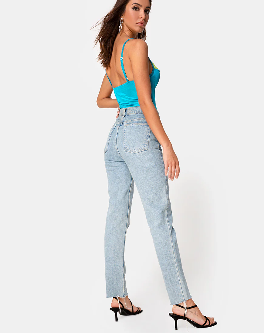 Letta Bodice in Aqua with Lime Lace - Image 4