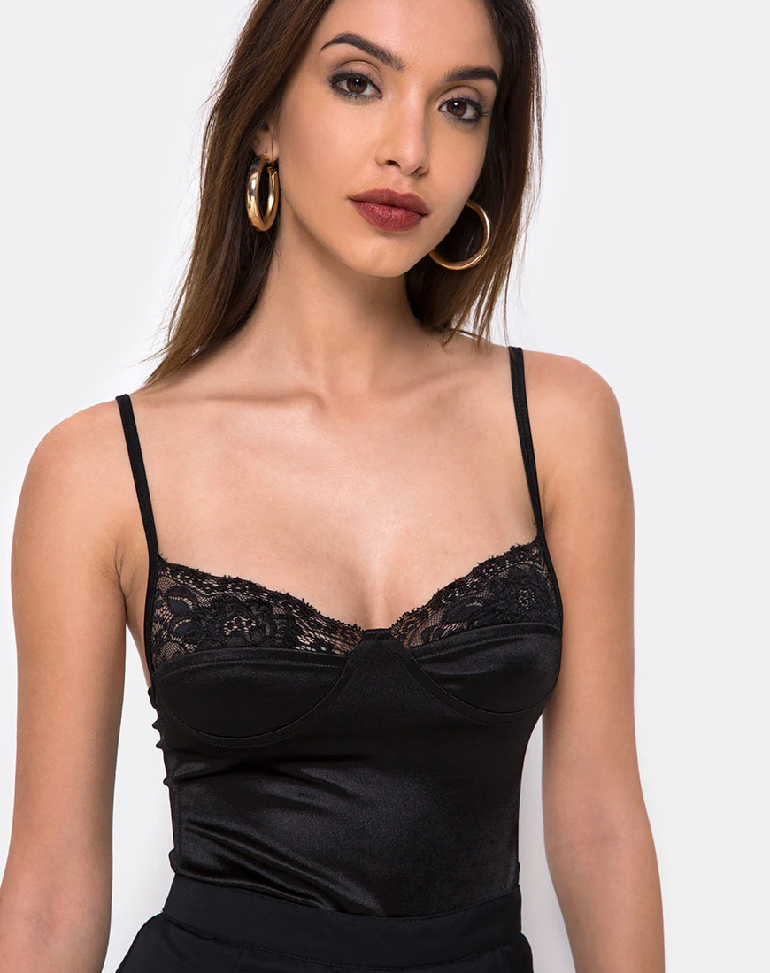 Letta Bodice in Black with Lace Trim - Image 3