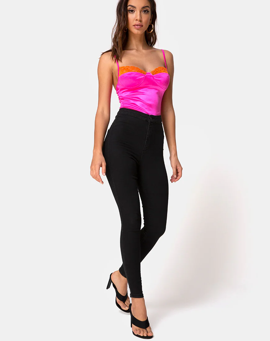 Letta Bodice in Pink with Orange Lace - Image 3