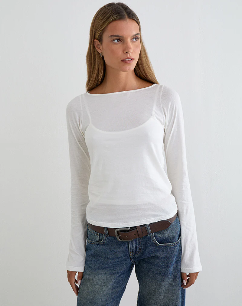 Levon Long Sleeve Top in Jersey Off White - Image 3