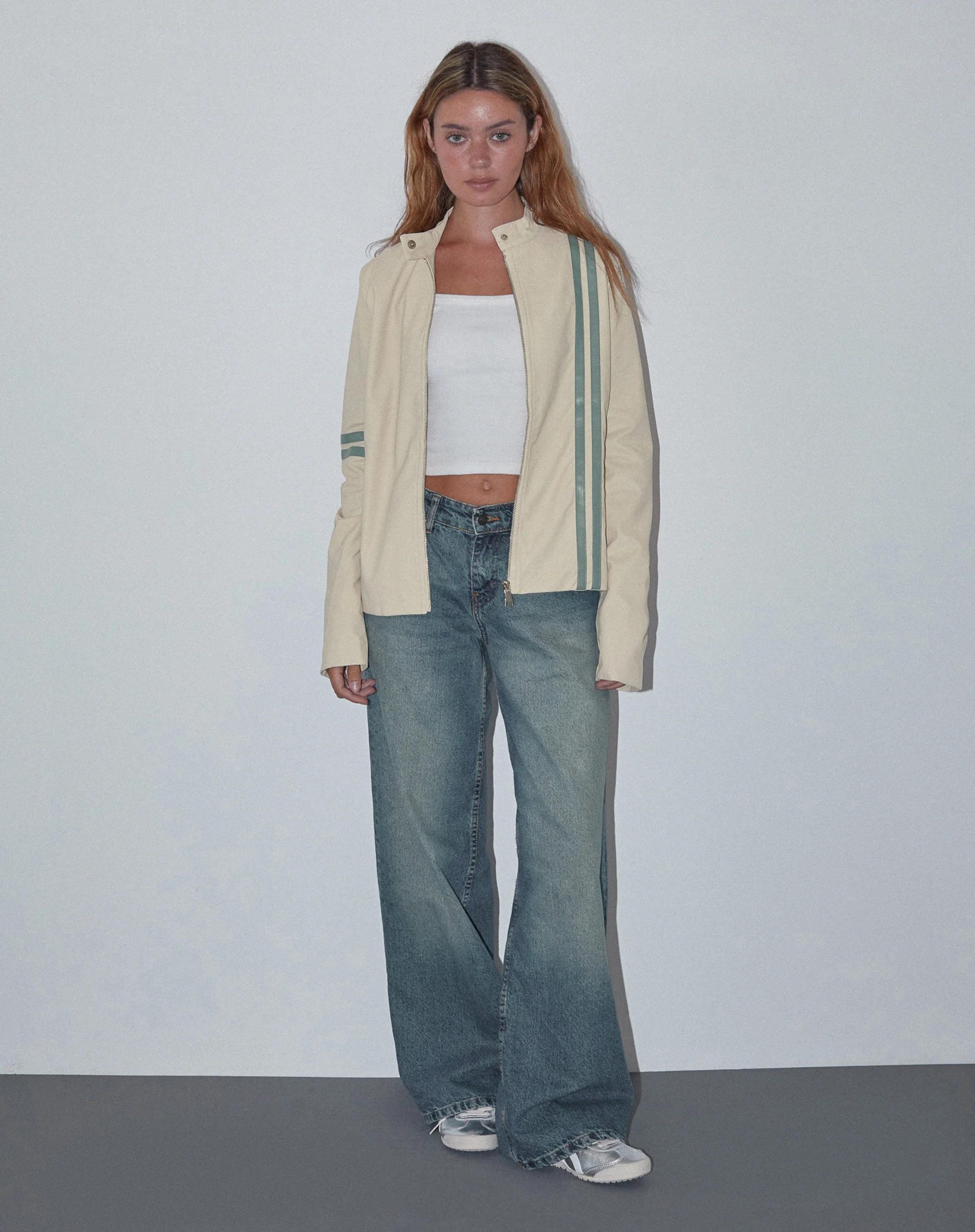 Lewis Jacket in Cream PU with Blue Stripe - Image 4