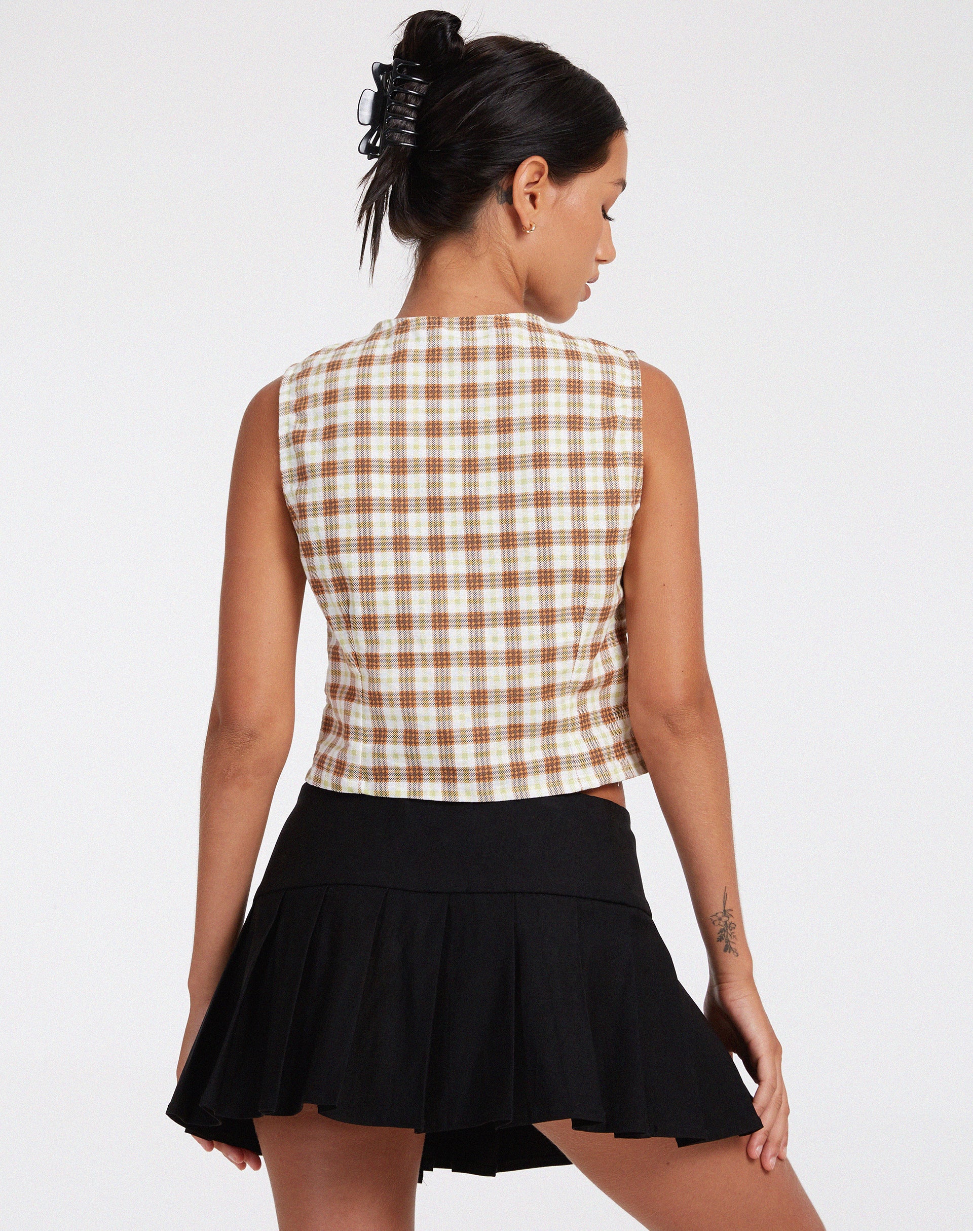 Ley Top in Yellow and Brown Check - Image 2