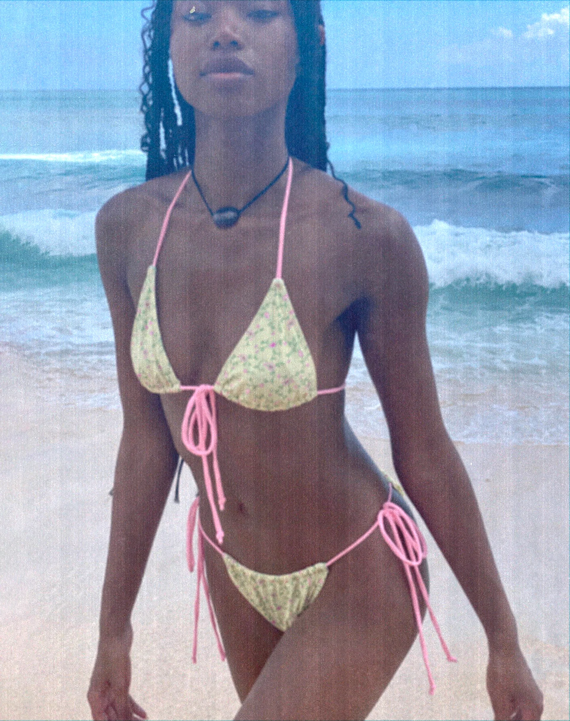 Leyna Bikini Bottom in Paisley Yellow with Pink Binding - Image 3