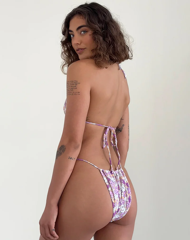 Leyna Bikini Bottom in Bright Floral Orange and Purple - Image 4