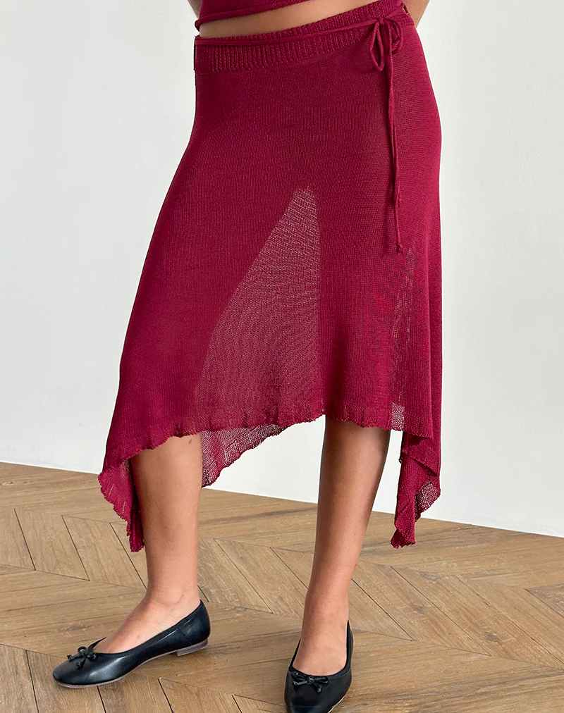Leysa Midi Skirt in Sheer Knit Red - Image 2