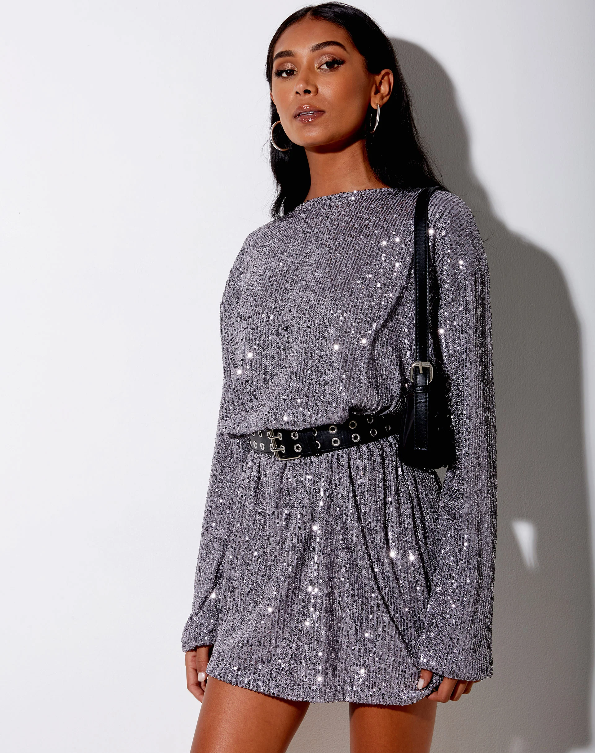 Liama Dress in Stretch Sequin Silver - Image 3