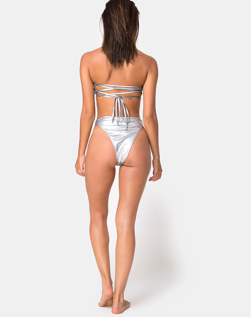 Lien Bikini Top in Metallic Silver - Image 4
