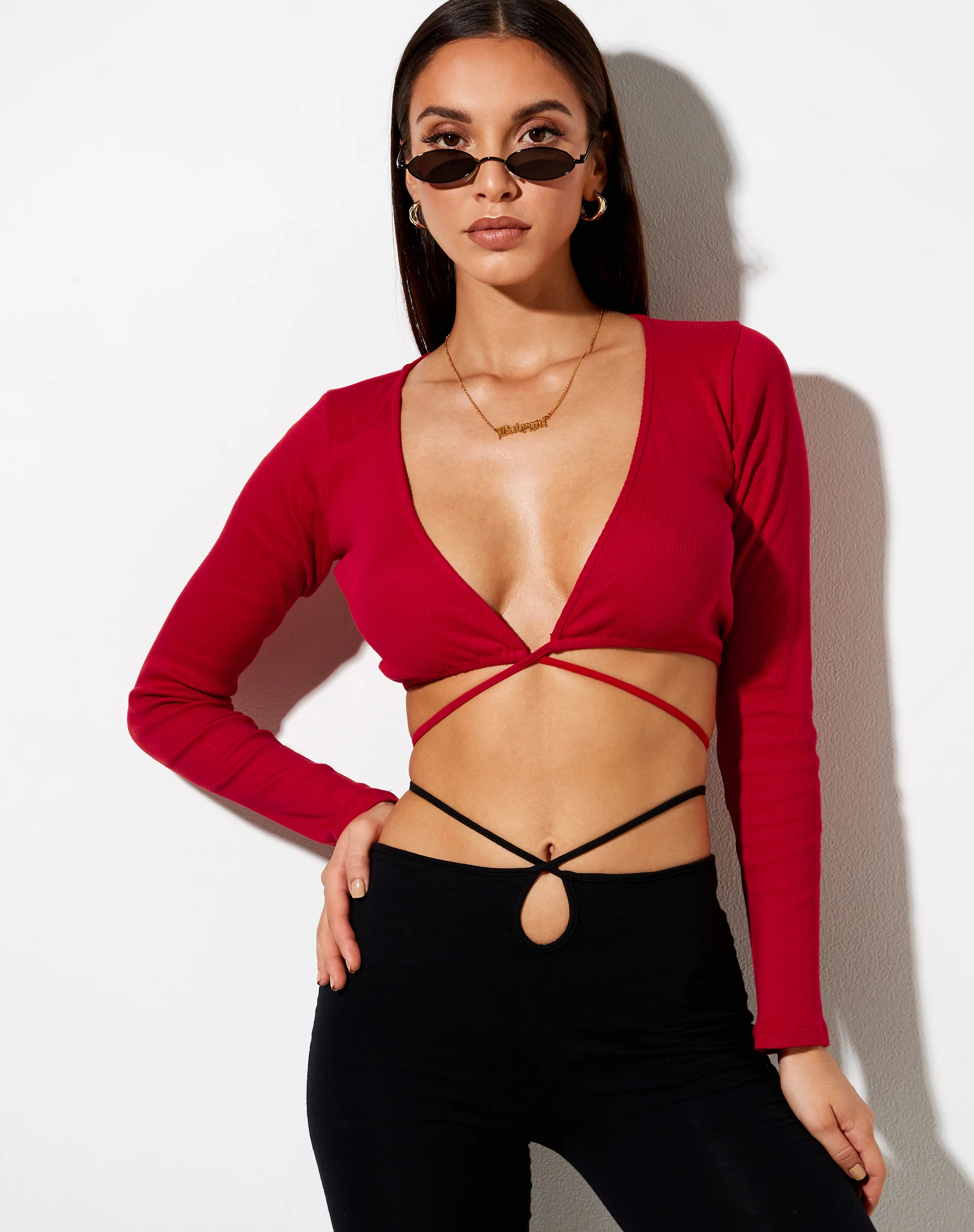 Lieneva Crop Top in Rib Racing Red - Image 4