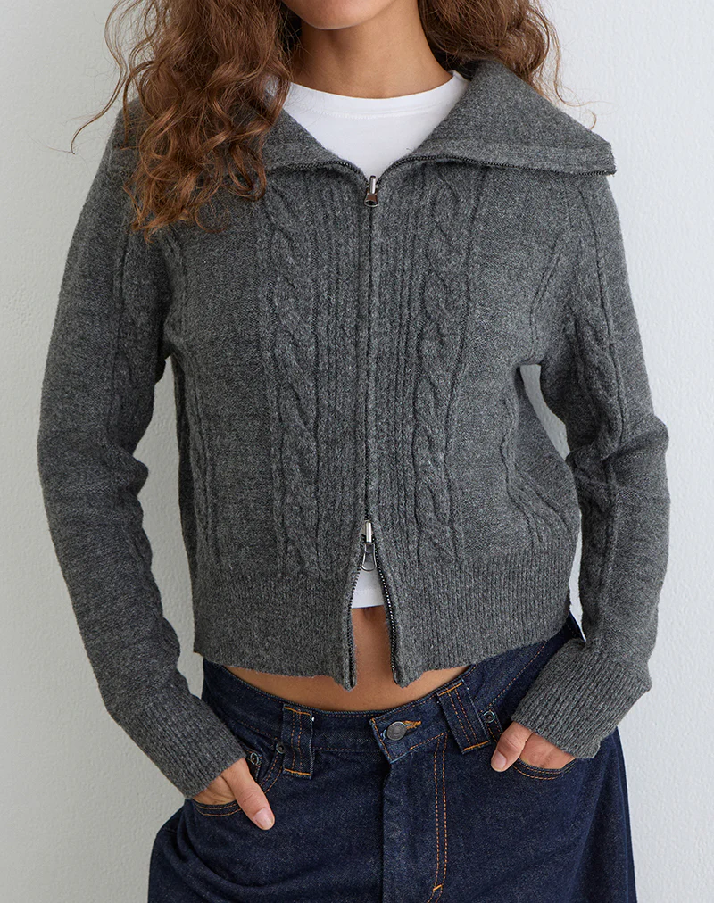 Lilena Zip Jumper in Knit Dark Shadow - Image 2