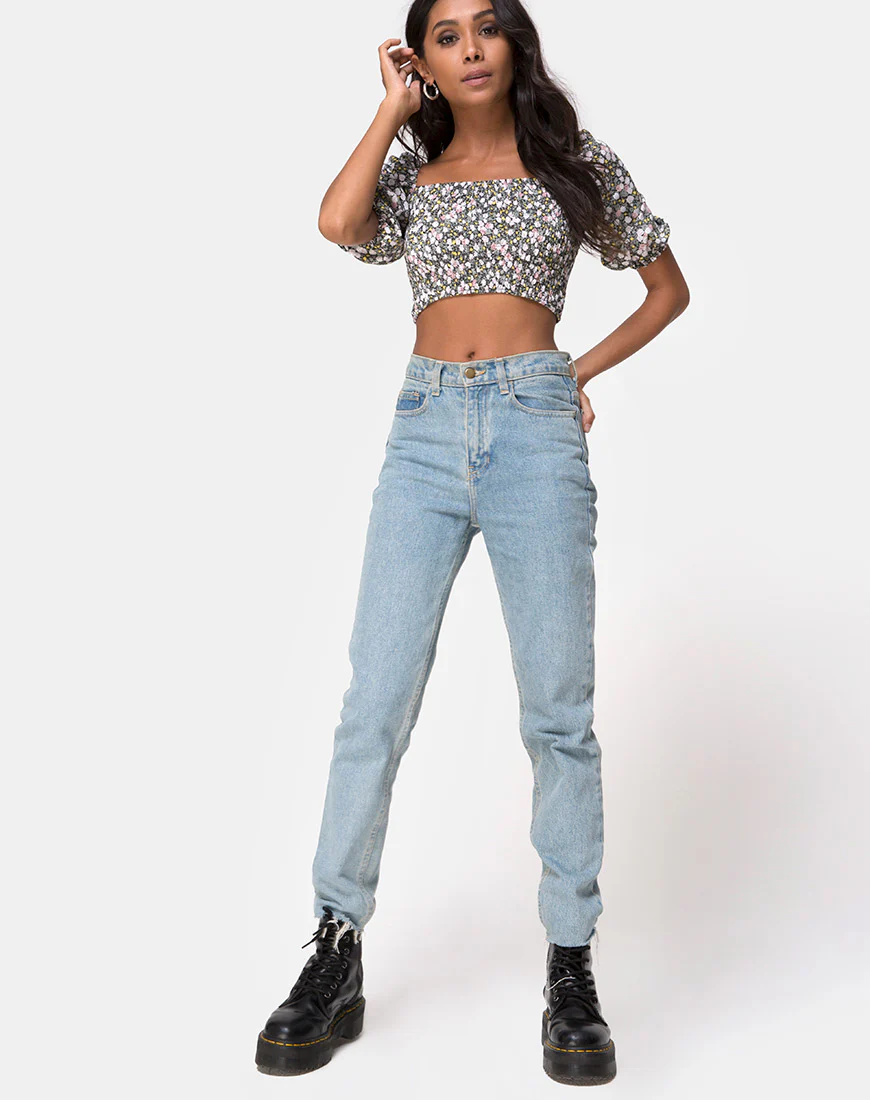 Lilian Crop Top in Floral Field Olive - Image 4