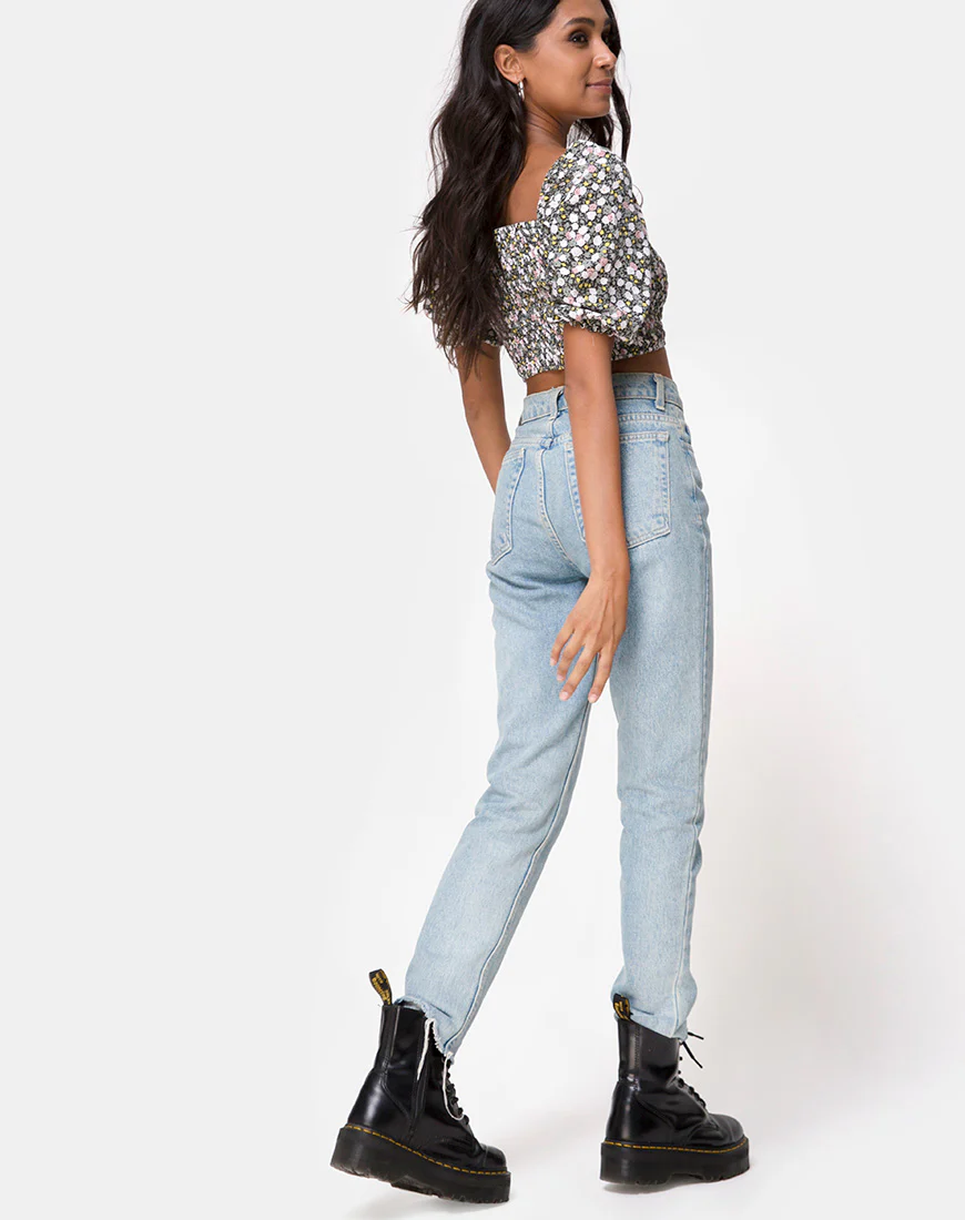 Lilian Crop Top in Floral Field Olive - Image 5
