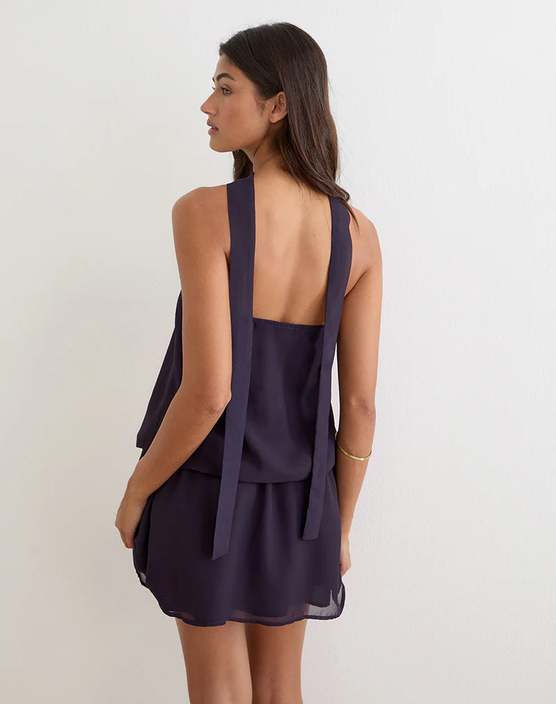 Lilira Mini Dress in Purple Chiffon with Desert Flower - Image 4