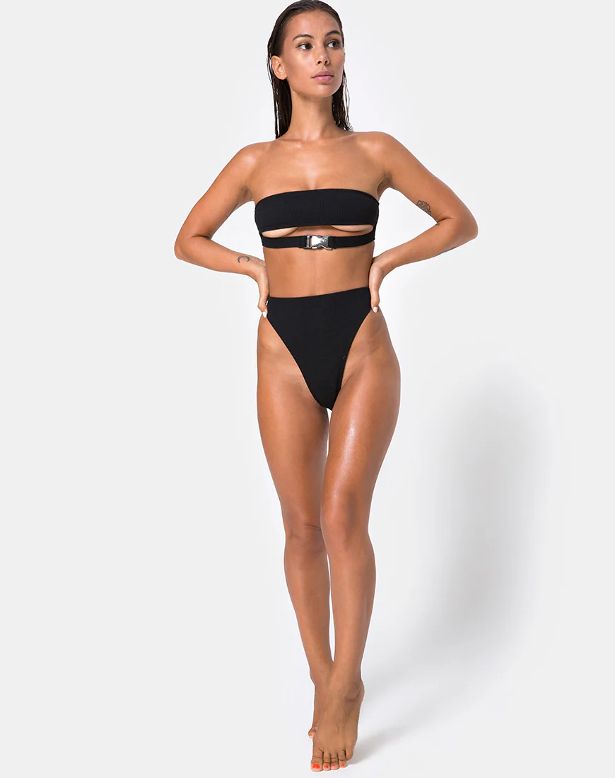 Lin Lin Bikini Top in Black with Silver Derlin - Image 3