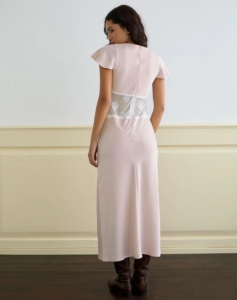 Lirenda Midi Dress in Satin Baby Pink - Image 5
