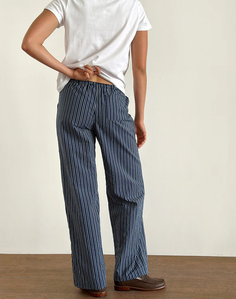 Lirura Wide Leg Trousers in Indigo Stripe Dark Blue - Image 4