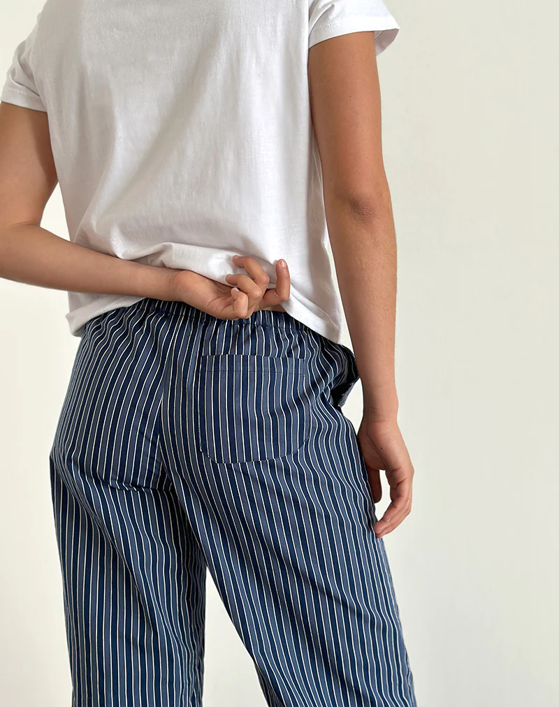 Lirura Wide Leg Trousers in Indigo Stripe Dark Blue - Image 5