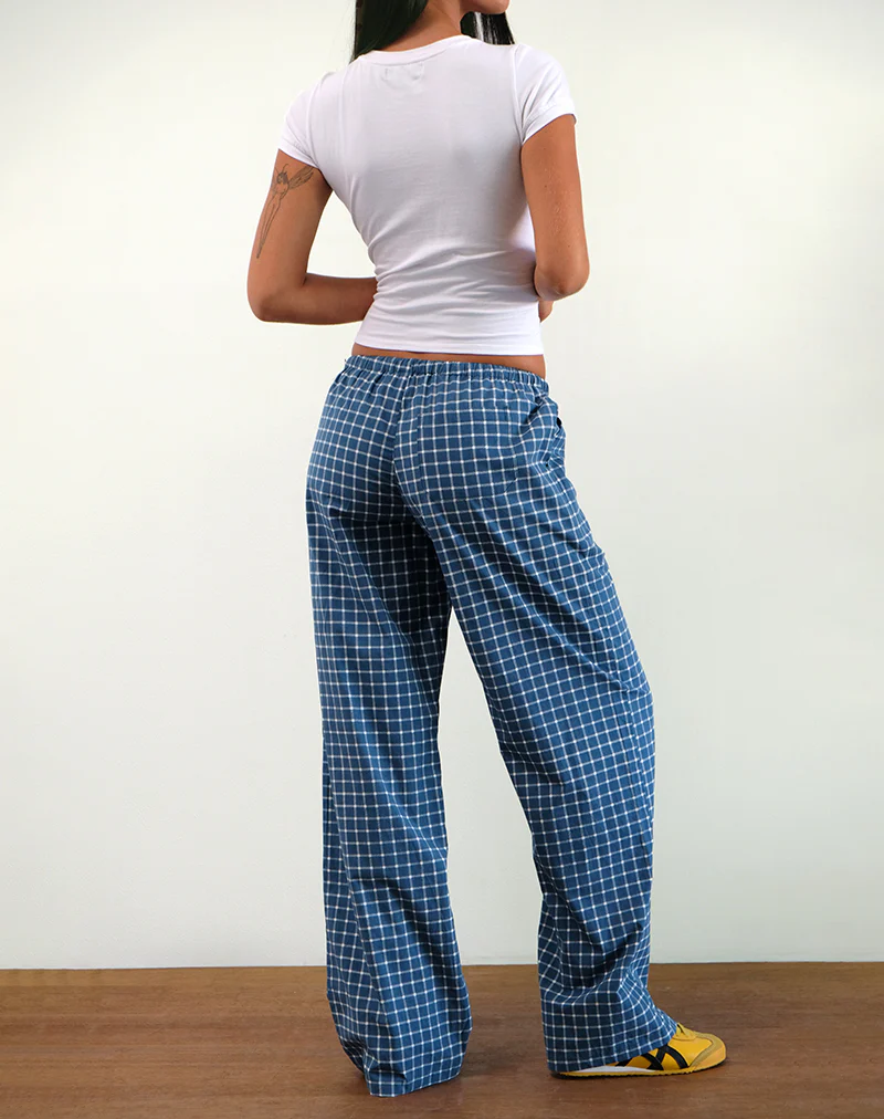 Lirura Low Rise Trouser in Navy Tartan Poplin - Image 3
