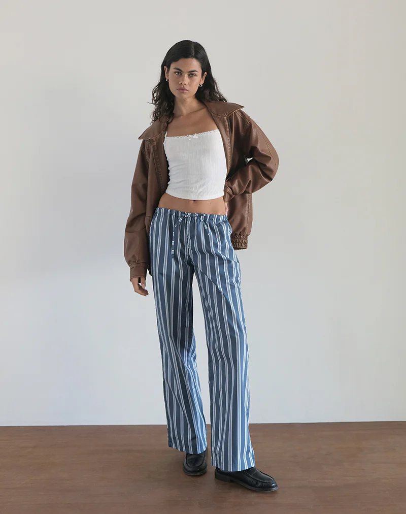 Lirura Trouser in Poplin Formal Stripe Navy - Image 5