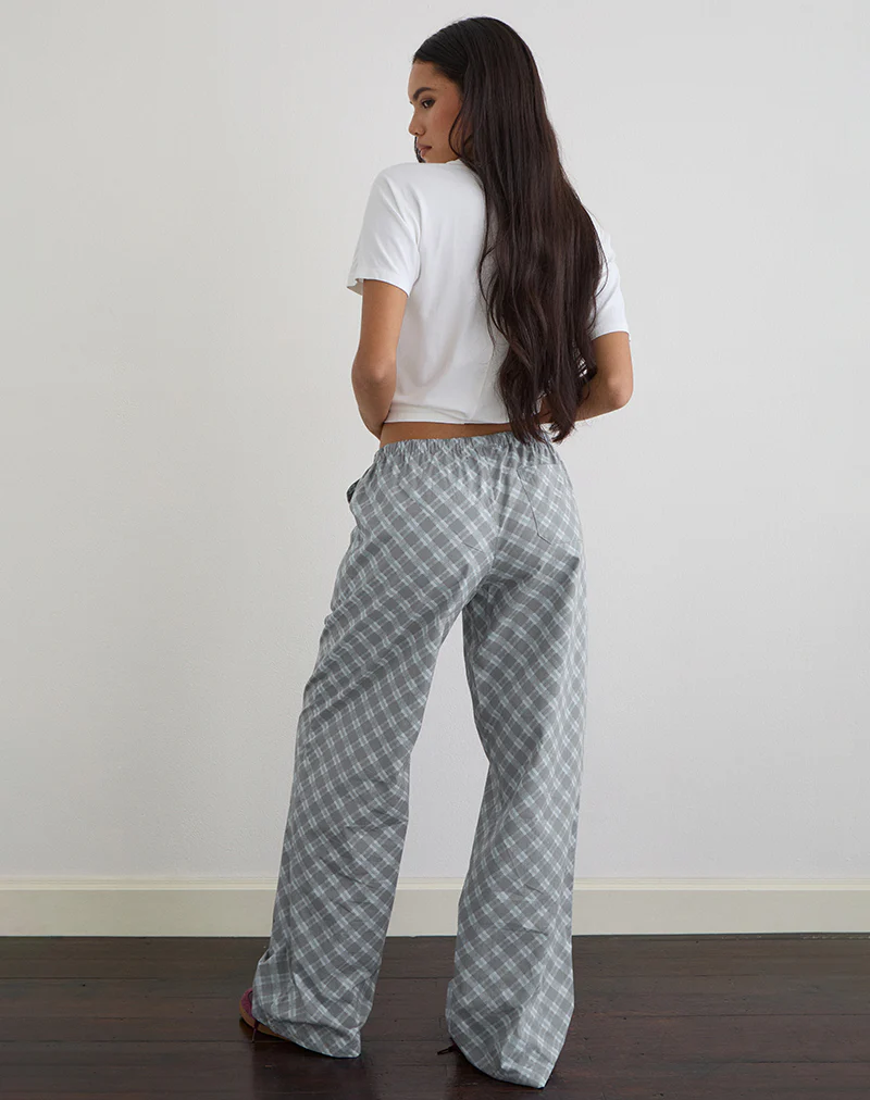 Lirura Trouser in Poplin Oblique Check Grey - Image 3