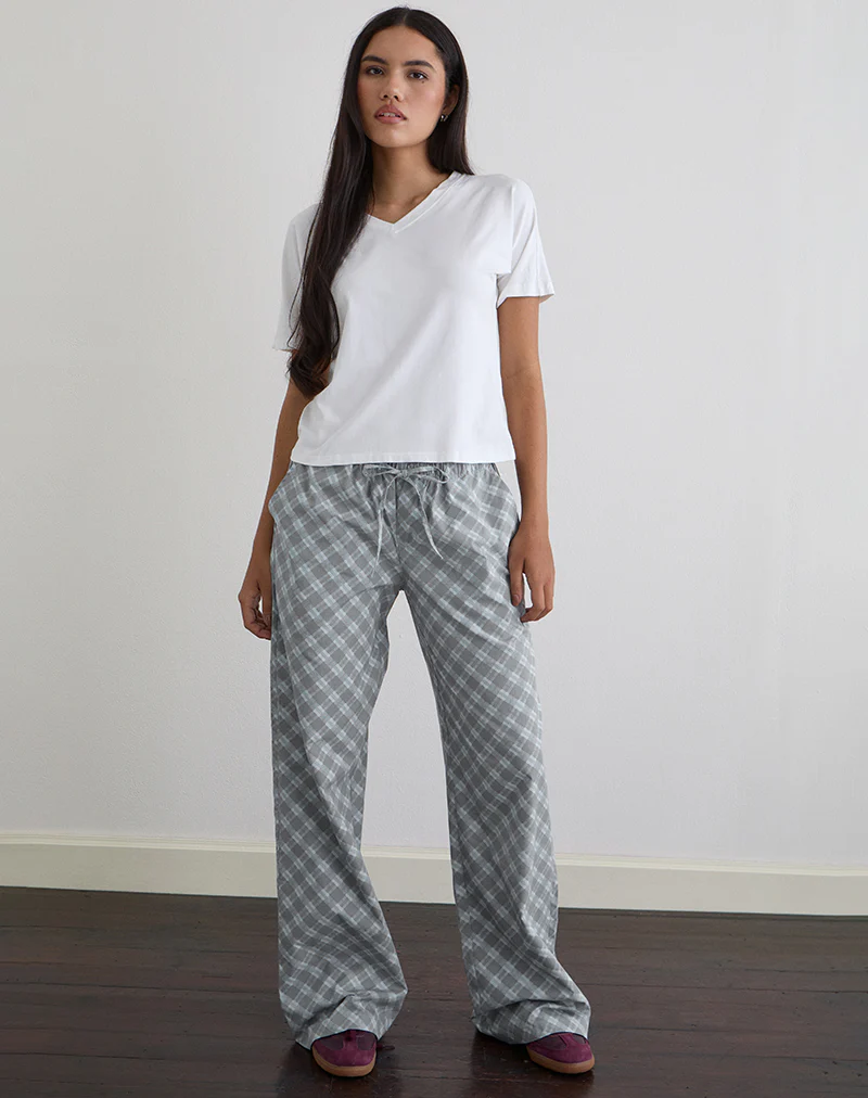 Lirura Trouser in Poplin Oblique Check Grey - Image 4