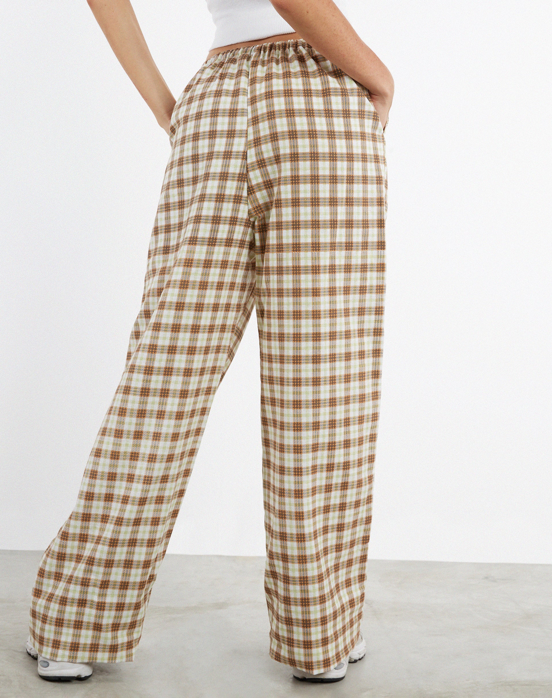 Lirura Wide Leg Trouser in Yellow and Brown Check - Image 4