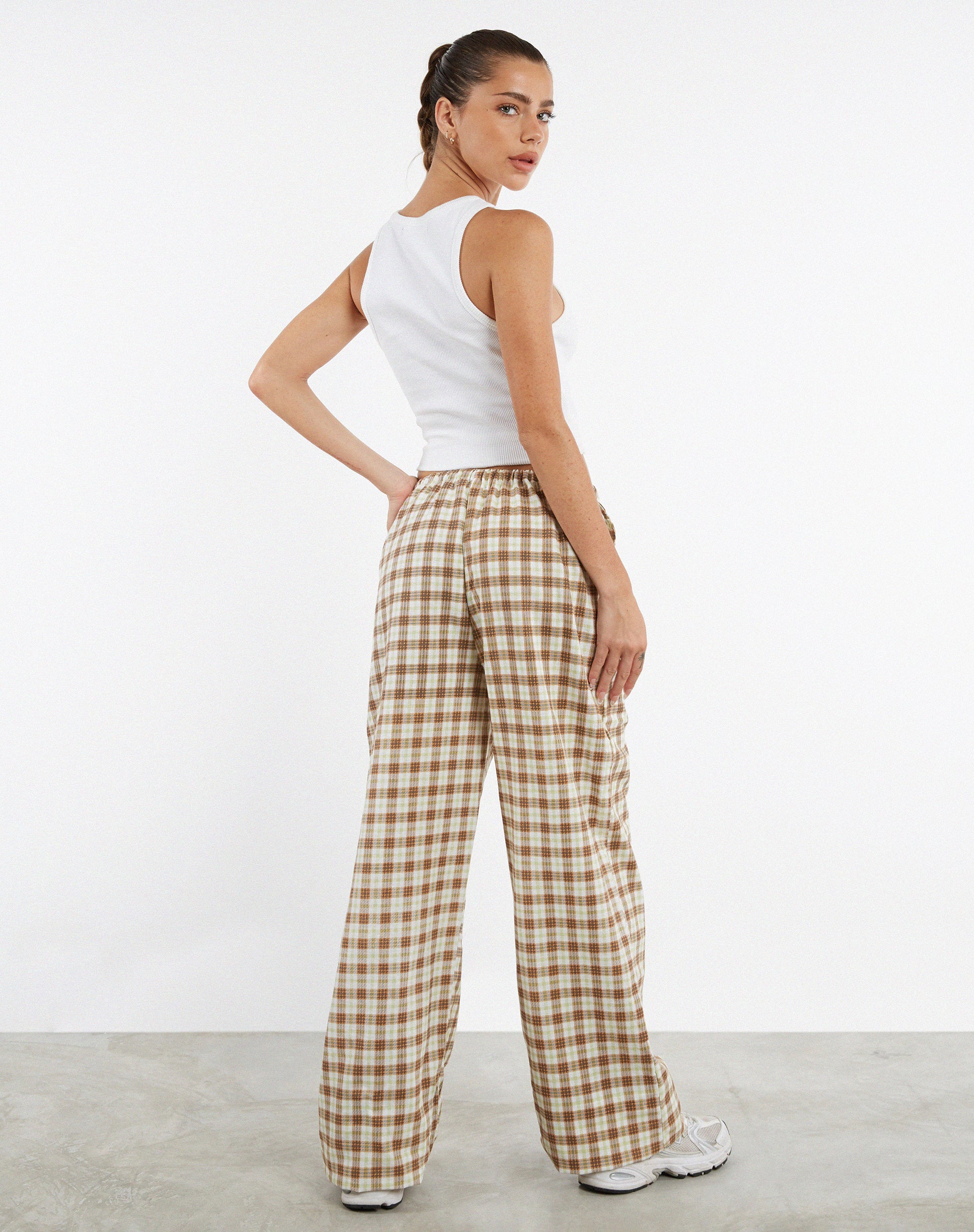 Lirura Wide Leg Trouser in Yellow and Brown Check - Image 5