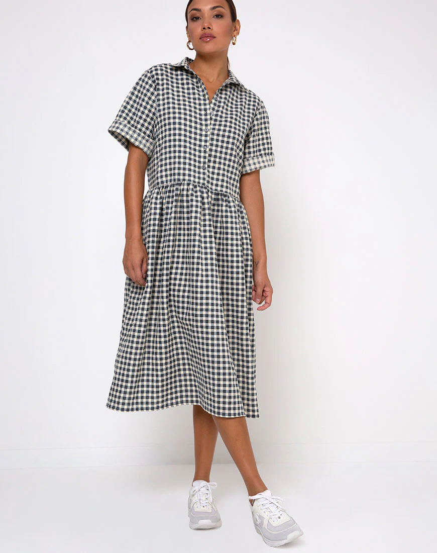 Lista Shirt Dress in Gingham Cream - Image 3