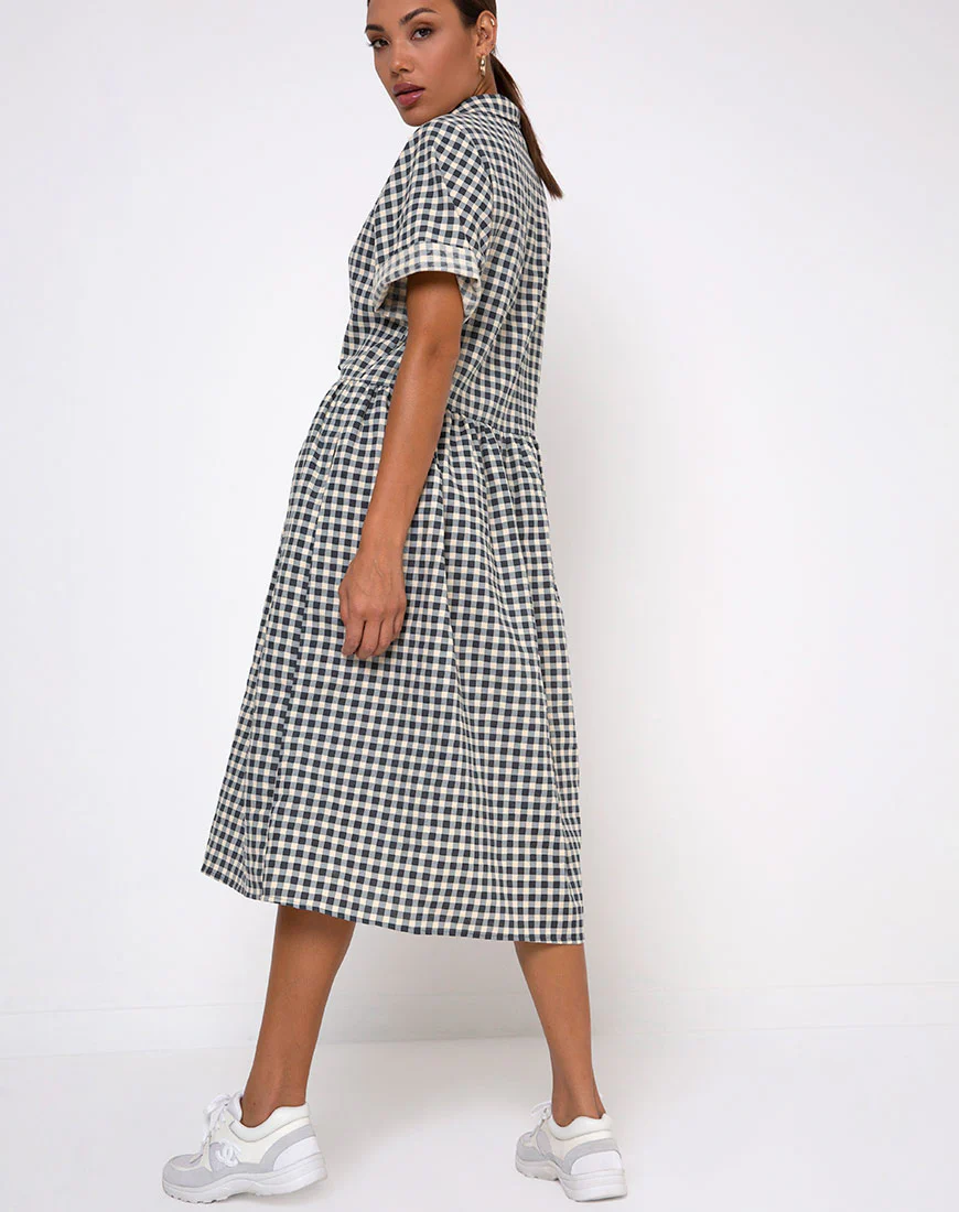 Lista Shirt Dress in Gingham Cream - Image 4