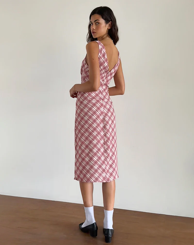 Liva Midi Dress in Pink Tartan - Image 2