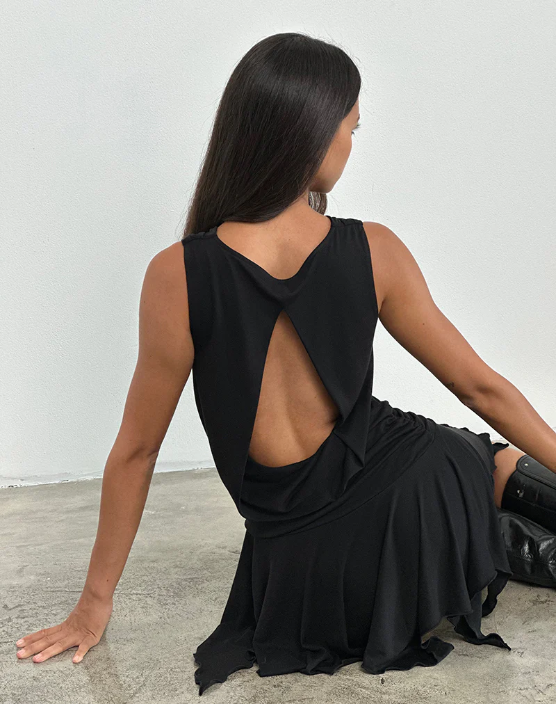 Lizella Hem Mini Dress in Cupro Black - Image 5
