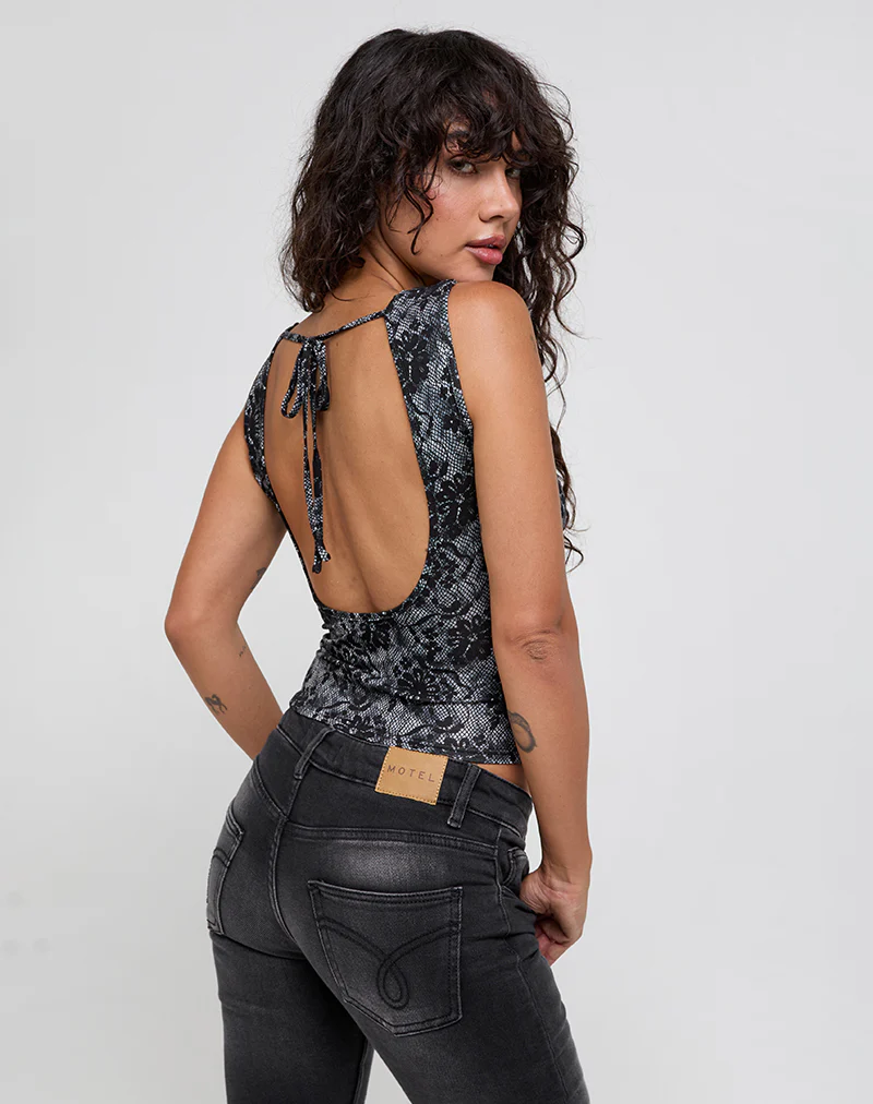 Lizette Cowl Neck Top in Midnight Floral Grey - Image 3