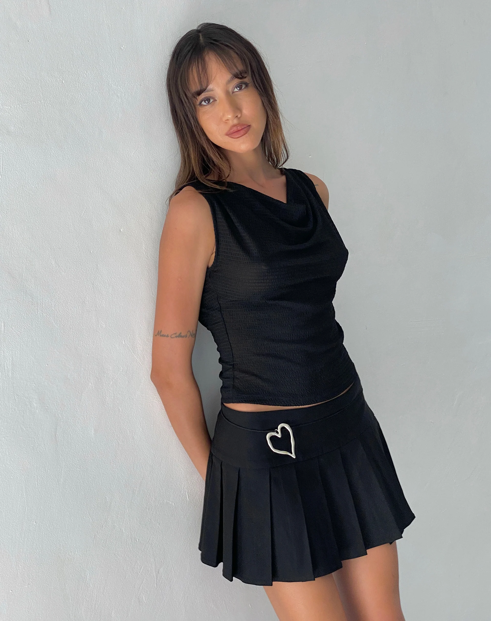 Lizette Cowl Open Back Top in Textured Black - Image 3