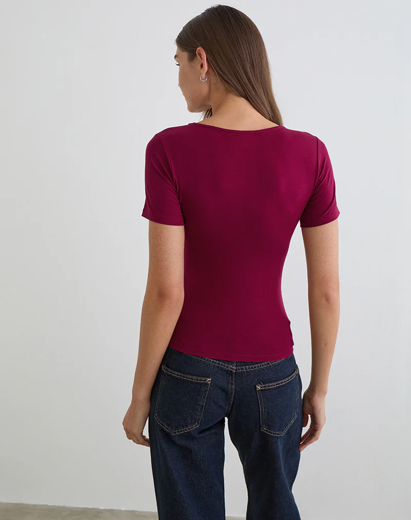 Lobos Crossover Top in Rayon Jersey Burgundy - Image 4
